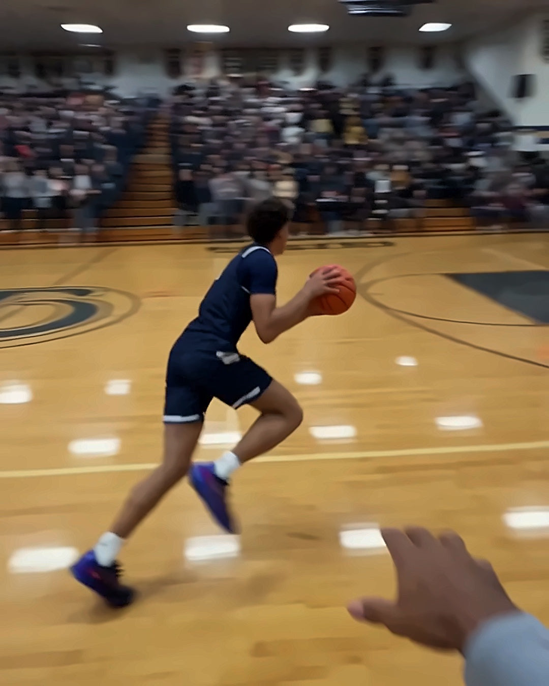 Fast break to the rim filmed from the coach's eyes