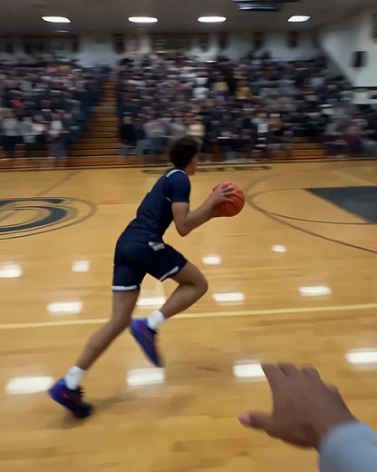 Fast break to the rim filmed from the coach's eyes