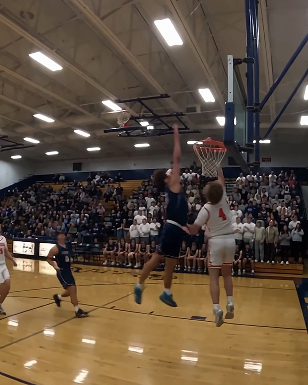 Chase-down block at the rim filmed from the coach's eyes