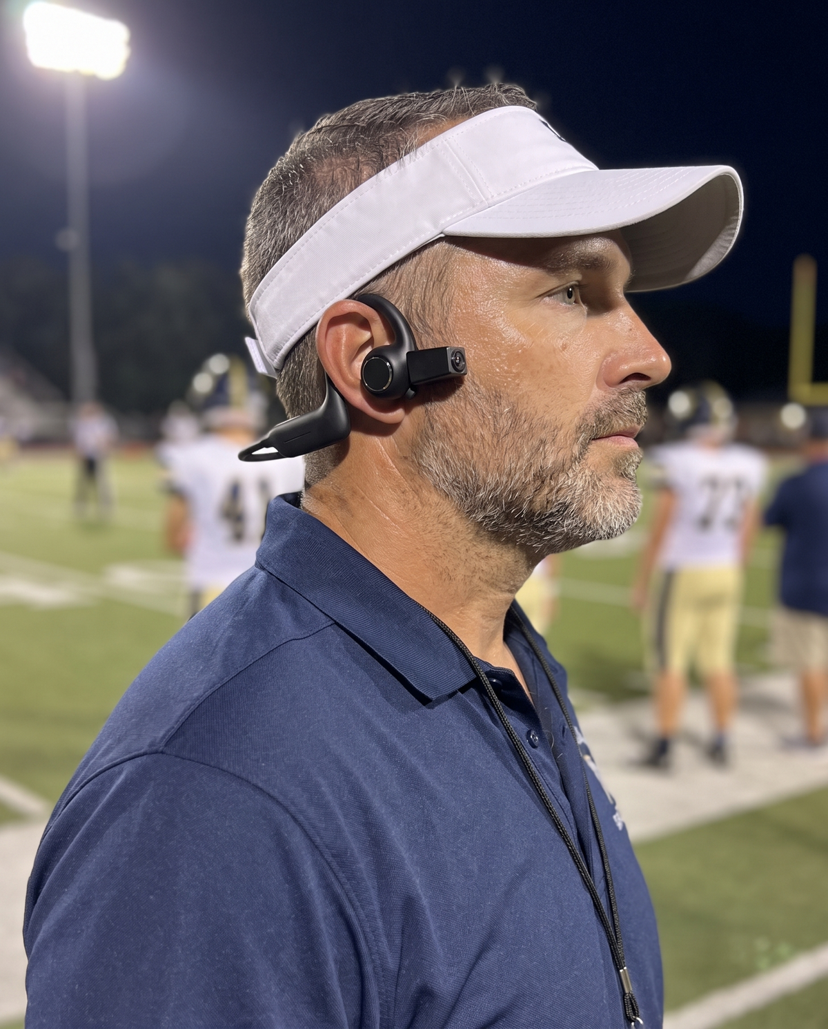 Coach wearing GameDayCam under a visor